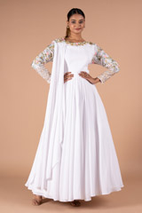 White 3D Floral Georgette Gown151 video